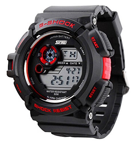 Mens Military Multifunction Digital Watches 50M Water Resistant Electronic 7 Color LED Backlight Black Sports Watch