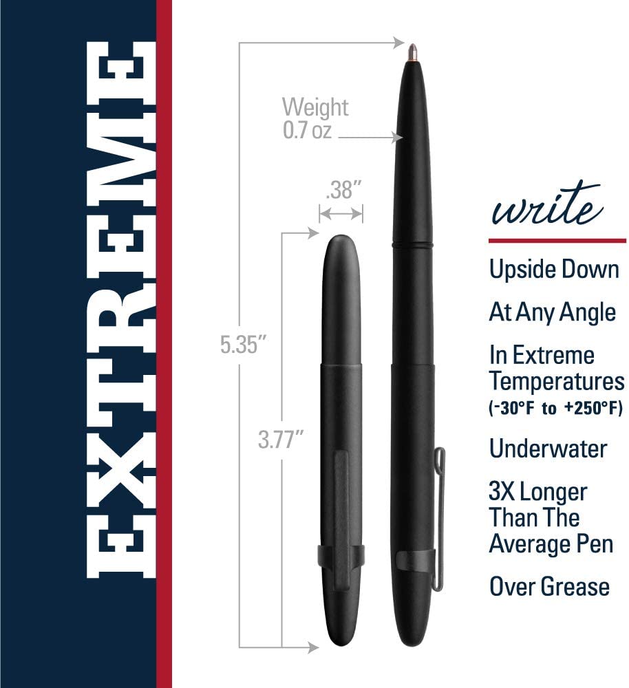 Fisher Space Pen Bullet Pen, Ballpoint, Matte Black with Pocket Clip (Premium Imported Gift, Made in USA