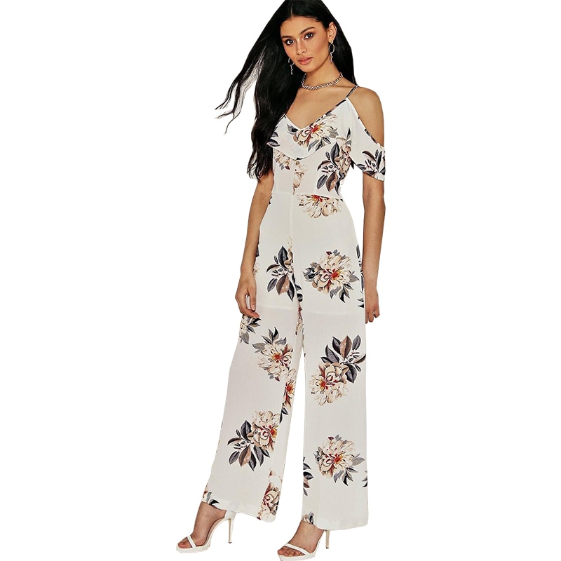 New Harness V-neck Print Wide Leg Jumpsuit women's Clothing