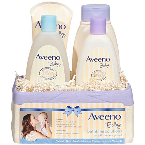 Aveeno Baby Mommy & Me Daily Bathtime Gift Set including Baby Wash & Shampoo, Calming Baby Bath & Wash, Baby Moisturizing Lotion & Stress Relief Body Wash for Mom, 4 items