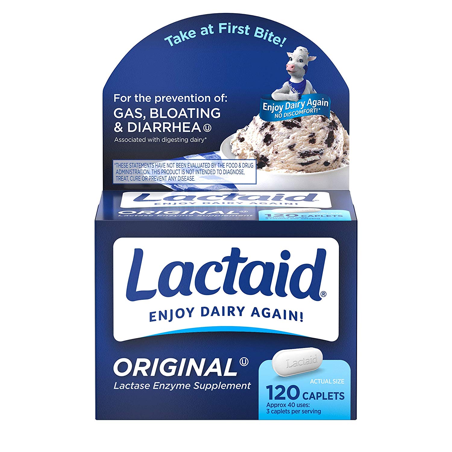 Lactaid Original Strength Lactose Intolerance Relief Caplets with Natural Lactase Enzyme, 120 ct
