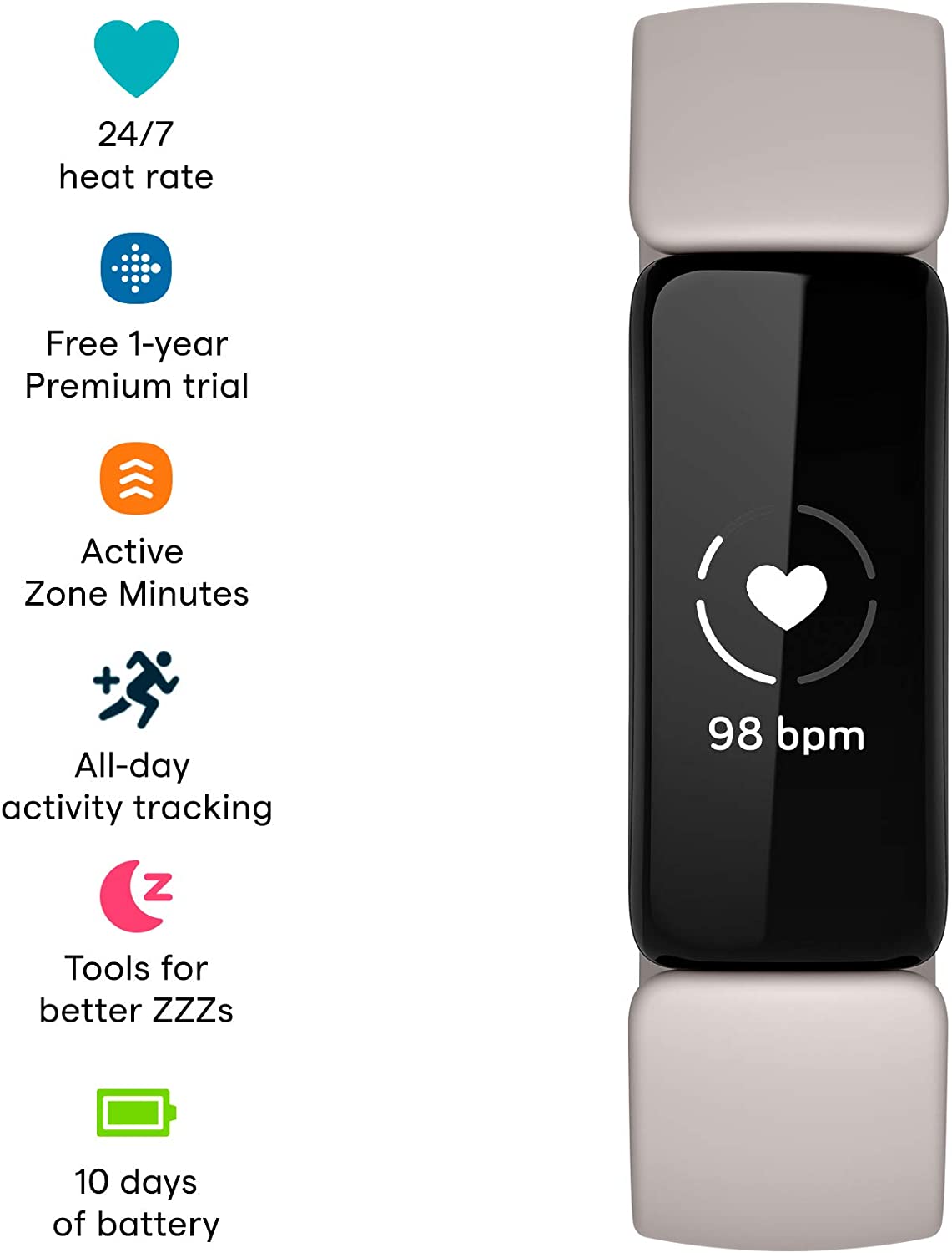 Fitbit Inspire 2 Health & Fitness Tracker with a Free 1-Year Fitbit Premium Trial, 24/7 Heart Rate, Black/White, One Size (S & L Bands Included)