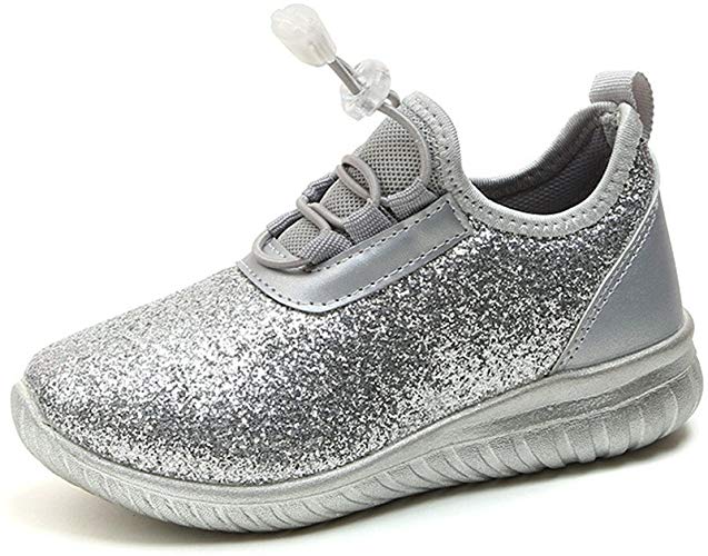 Komfyea Toddler/Little Kids Gold and Silver Girls Super Light Sneaker Glliter Shoes