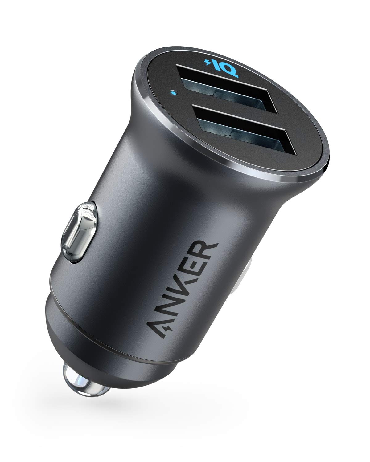Anker Car Charger, Mini 24W 4.8A Metal Dual USB Car Charger, PowerDrive 2 Alloy Flush Fit Car Adapter with Blue LED, for iPhone XR/Xs/Max/X/8/7/Plus, iPad Pro/Air 2/Mini, Galaxy, LG, HTC and More