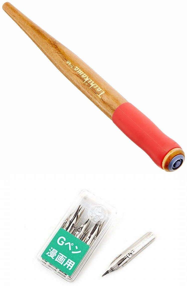 Tachikawa Comic Pen Nib Holder Model 36 Pink Grip (T-36P)+ Nibs(PG-6C-C-K)