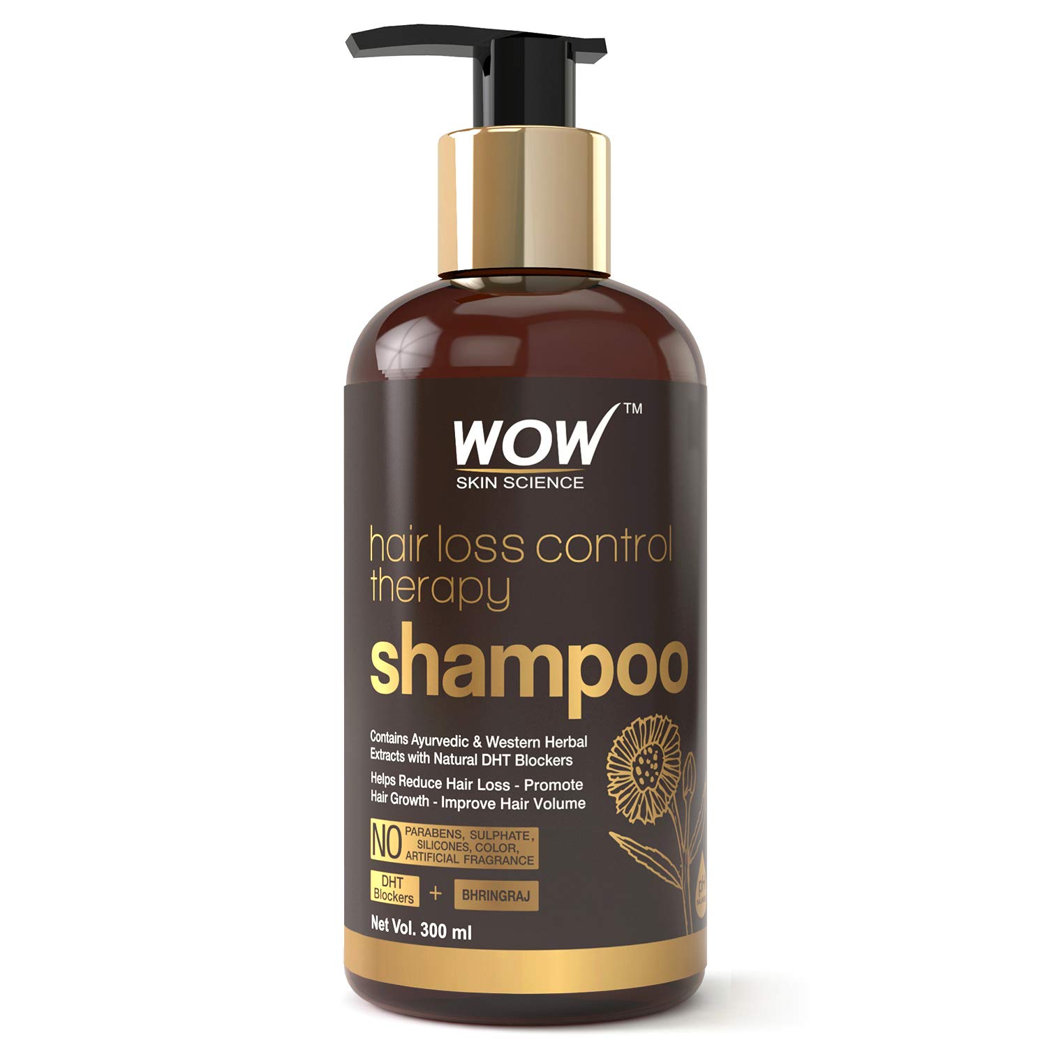 WOW Skin Science Hair Loss Control Therapy Shampoo - Increase Thick & Healthy Hair Growth - Contains Ayuvedic & Western Herbal Extracts with Natural DHT Blockers - For All Hair Types - 300 mL