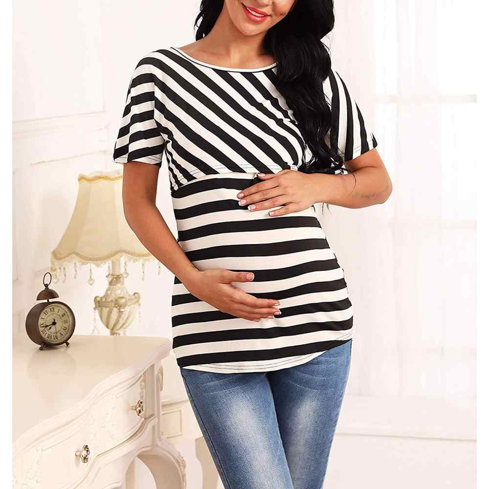 Women Pregnant Maternity tops clothes Nursing Stripe Breastfeeding