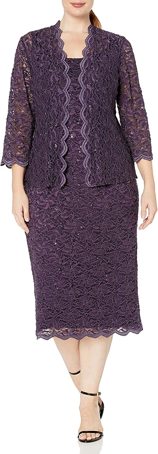 Alex Evenings Women's Plus Size Lace Jacket Dress, 24 Plus in Size - Eggplant
