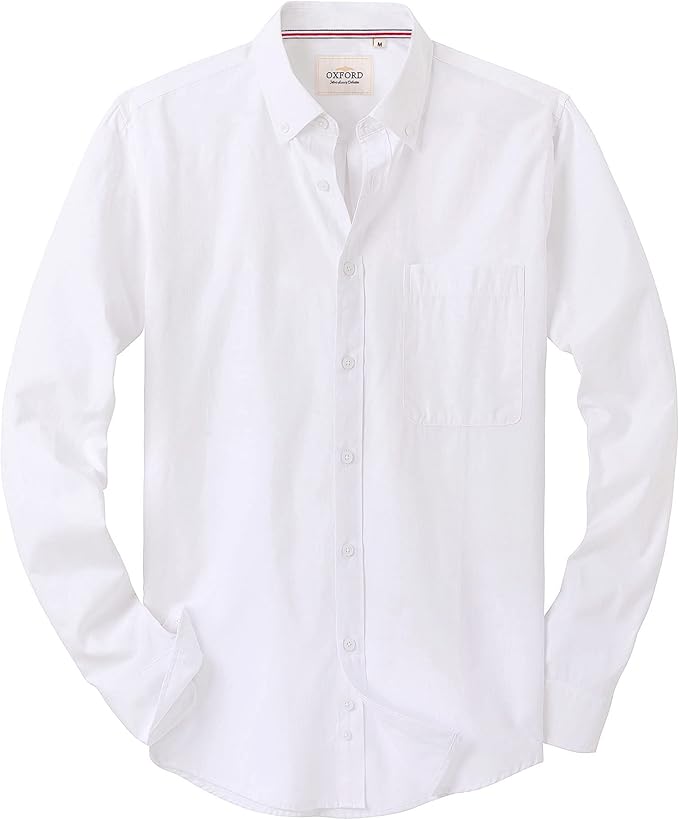 Alimens Men’s Oxford Shirt – 100% Cotton, Long Sleeve, Regular Fit, Business & Casual
