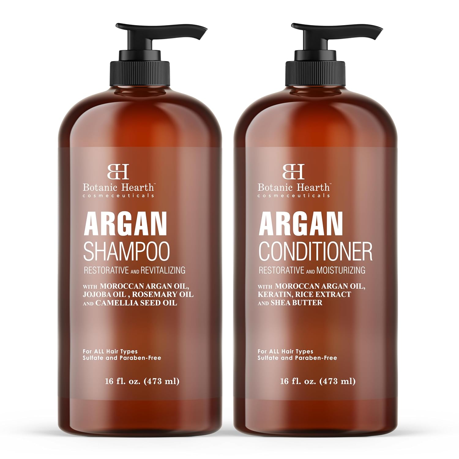 BOTANIC HEARTH Argan Oil Shampoo and Conditioner Set - 16 fl oz each with Keratin
