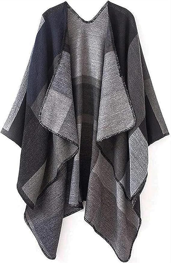 Women's Shawl Wraps Open Front Travel Poncho Cape Warm Oversized Plaid Sweaters Casual Cardigan Shawls for Fall Winter