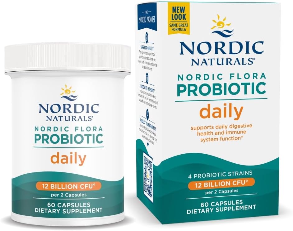 Nordic Naturals Nordic Flora Probiotic Daily with 12 Billion Cultures- 60 Capsules, 30 Servings