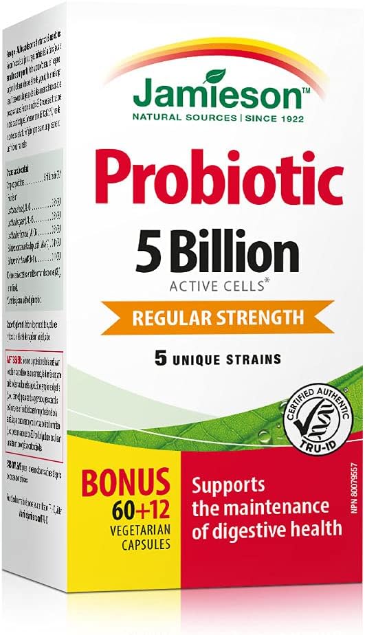 Jamieson Probiotic 5 Billion CFU - Daily Digestive Health Supplement (60 Capsules)