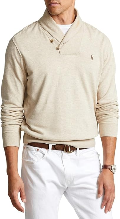 Ralph Lauren Men's Shawl Neck Estate Long Sleeve Rib Sweater (L, Expedition Heather)