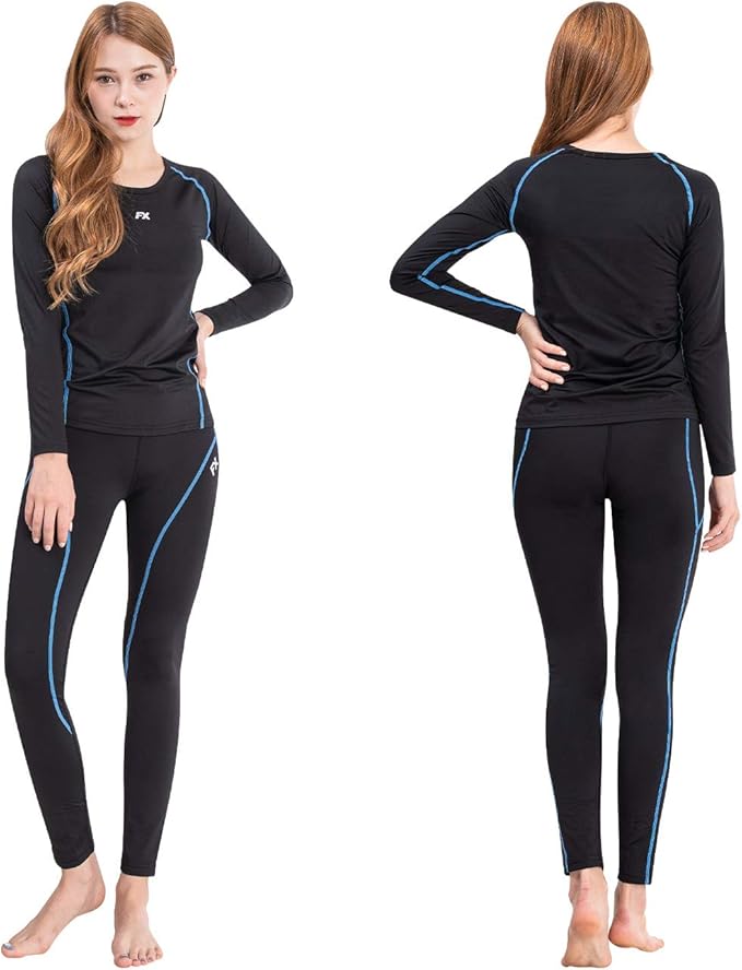 Womens MAXHEAT Fleece Lined Performance Long Johns Thermal Underwear, Sporty Black, Large