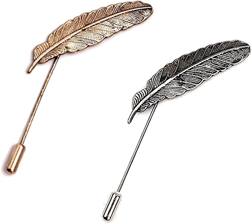 AngelShop Men Metal Brooch Pin Vintage Lapel Stick Pin Suit Tie Brooch Badge (2 Pcs) - Golden & Silver