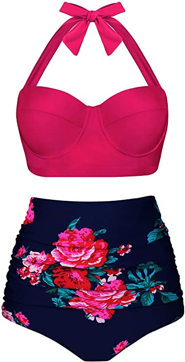 Angerella Women Vintage Polka Dot High Waisted Bathing Suits Bikini Set - 1-new Size-pink