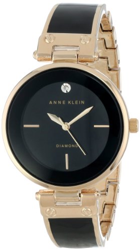 Anne Klein AK/1414BKGB Diamond‑Accented Bangle Watch (Gold‑Tone & Black Dial) — Premium Imported Women’s Dress Watch