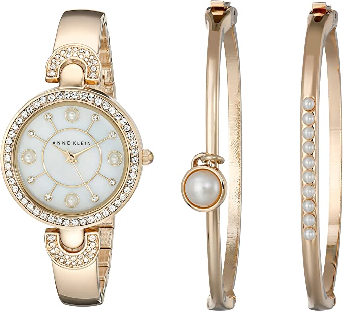 Anne Klein Women's Premium Crystal Accented Bangle Watch and Bracelet Set