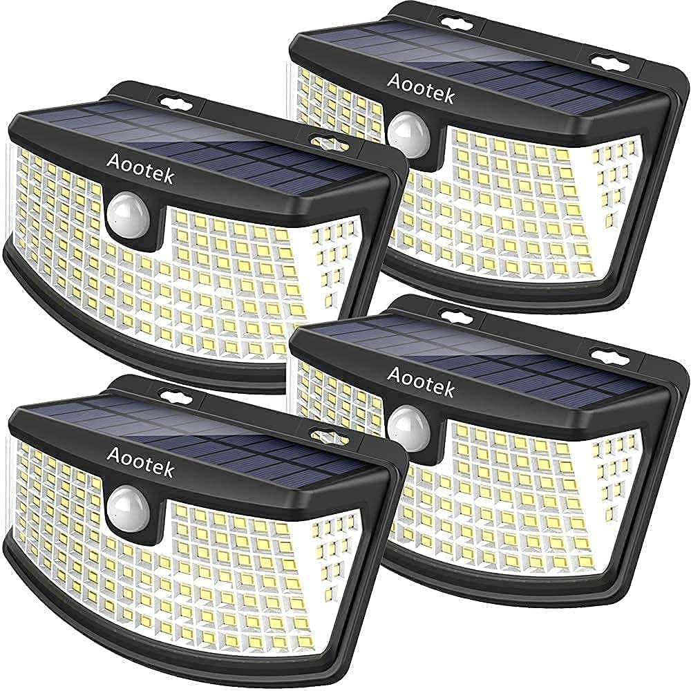 Aootek New Solar Lights 120 LEDs with Lights Reflector,270° Wide Angle, IP65 Waterproof for Front Door, Yard, Garage, Deck  - Pack of 4 Lights