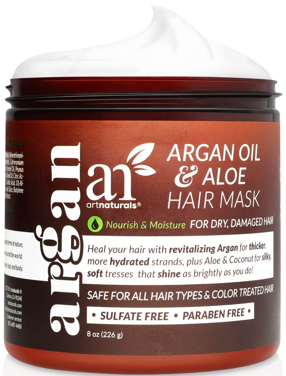 Argan Oil Aloe Hair Mask, Argan Hair Conditioner Mask for Dry and Damaged Hair, Sulfate & Paraben - 8 Oz (226g)