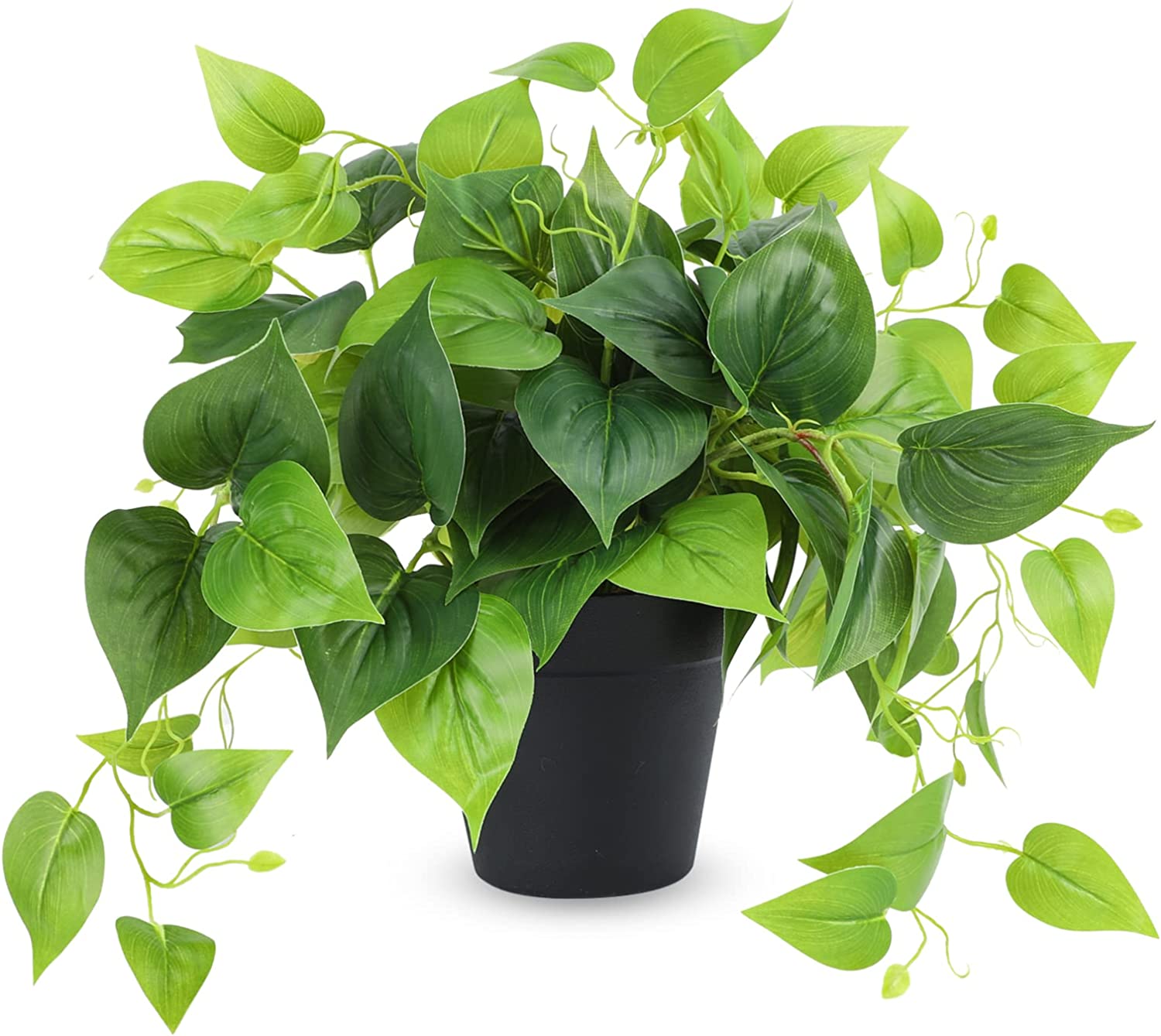 Artificial Faux Pothos with Black Plastic Pot for Outdoor Living Room Bedroom Office Garden Decor