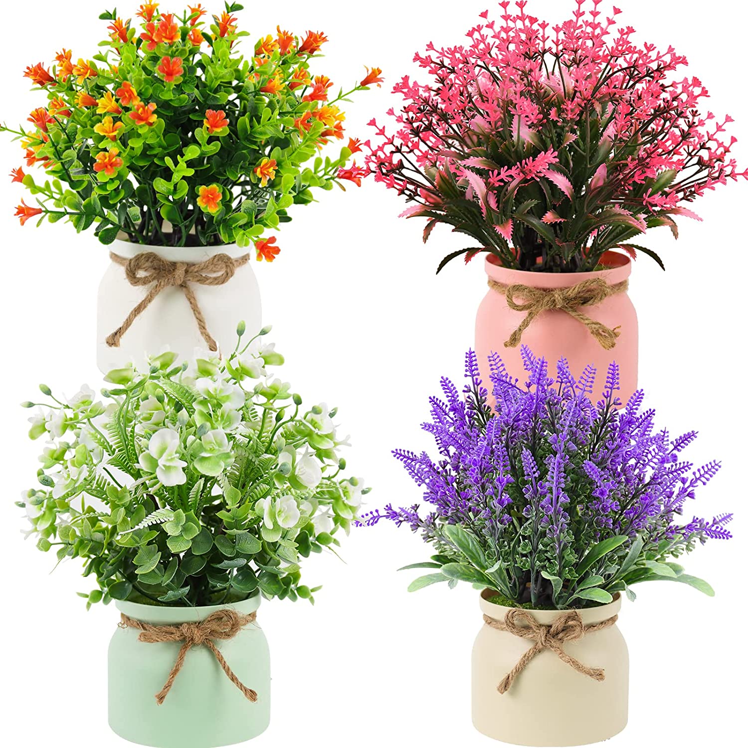 Artificial Potted Flowers Faux Plants Lavender in Macaron Pot Plastic Flowers Bonsai for Indoor Outdoor Home Kitchen Office