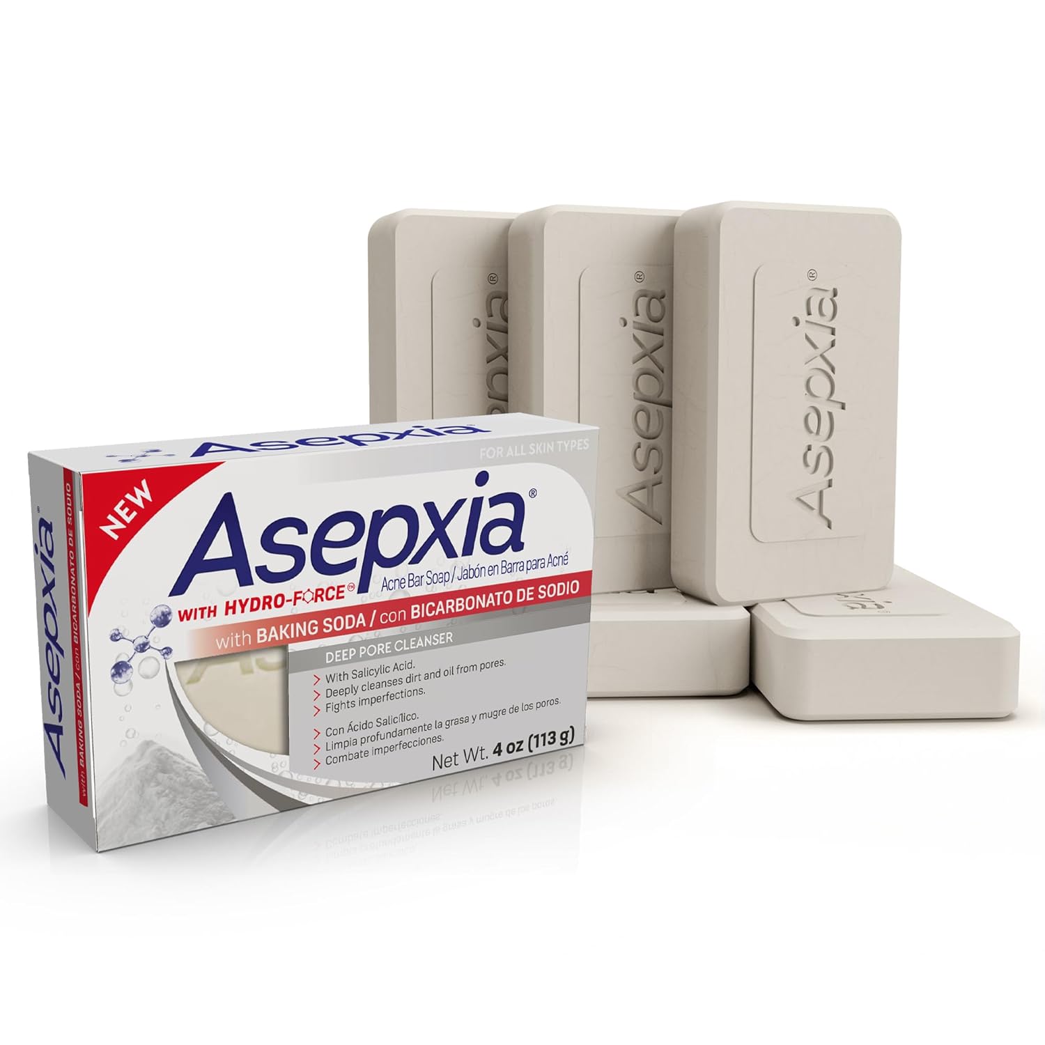 Asepxia Acne Treatment Bar Soap with Baking Soda - 1.8% Salicylic Acid (5-Pack)