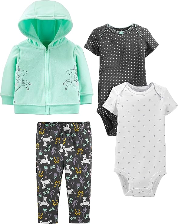 Simple Joys by Carter’s Baby Girl 4-Piece Cotton Clothing Set – Hooded Jacket, Pants & Bodysuits (24 Months)