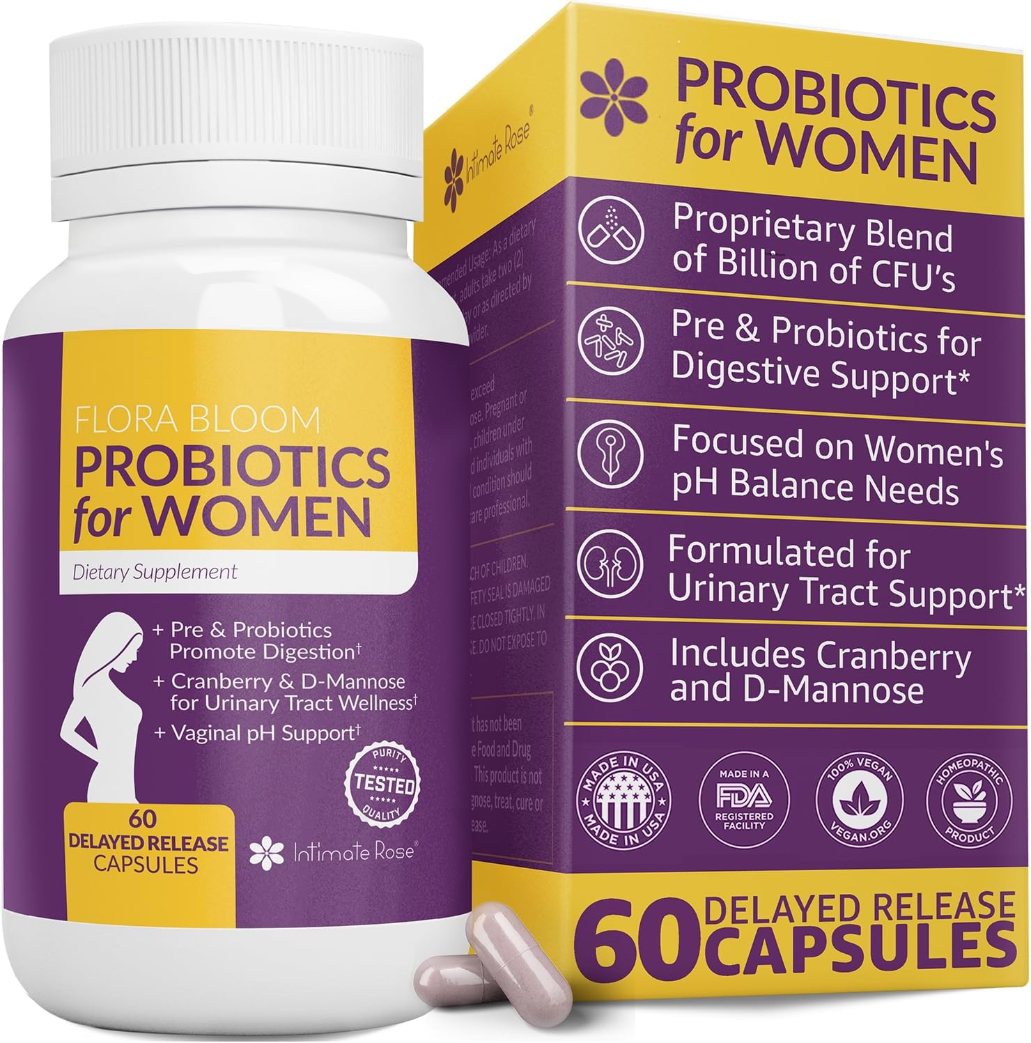 Women's Vaginal Probiotic Supplement, a Feminine Health Probiotics for Women UTI, BV, YI - 60 Vegan Capsules