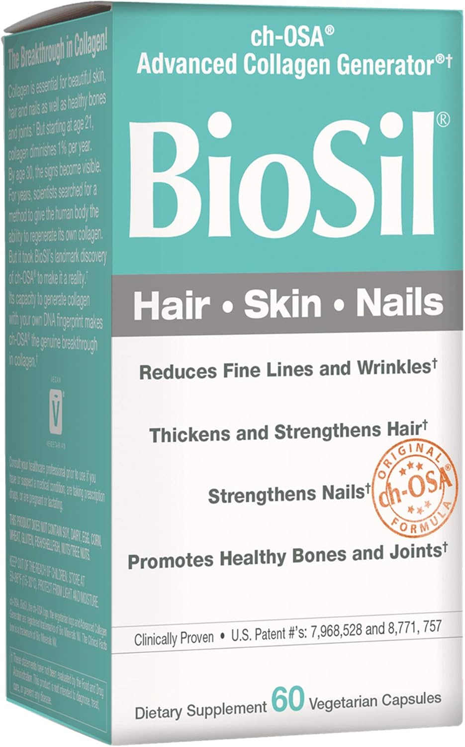 BioSil by Natural Factors, Supports Hair, Skin, and Nails, Vegan Collagen, Elastin and Keratin Generator - 60 Capsules