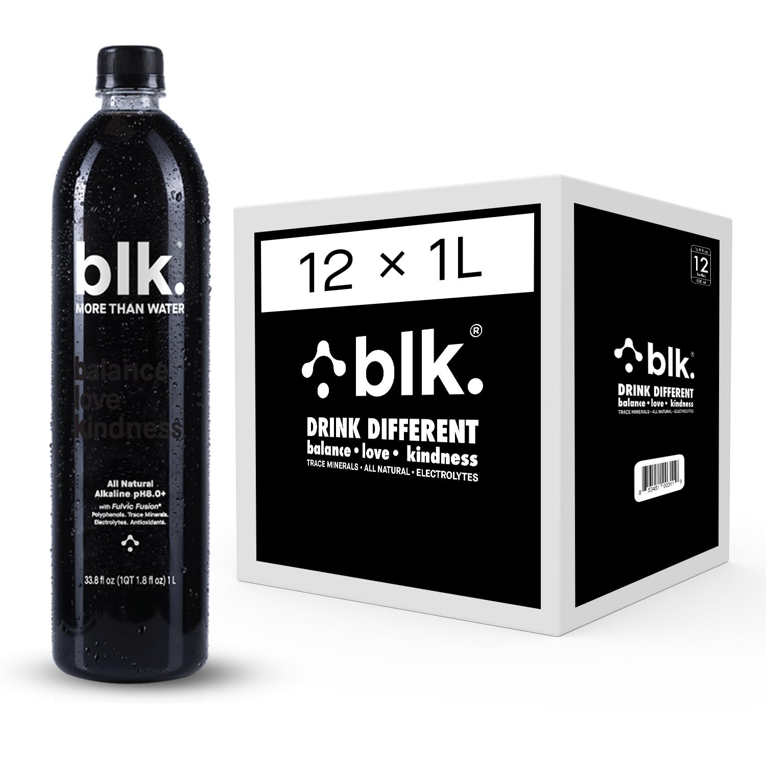 blk. Ultimate Alkaline Water pH 8+: Fulvic & Humic Acid Rich, Electrolyte Infused, Trace Minerals & Amino Acids for Optimal Hydration, 1L, 12 Pack