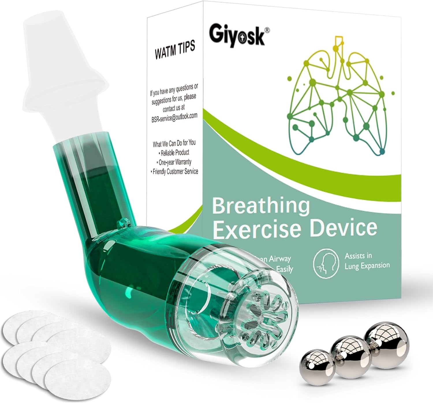 Breathing Exercise Device for Lungs - Lung Expansion & Mucus Relief (Green)