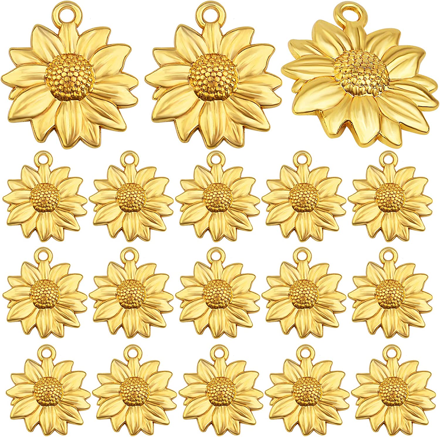 BronaGrand 60 Pieces Golden Plated Sunflower Charms Alloy Bead Pendants Charms for DIY Bead Pendants Charms for DIY - Golden