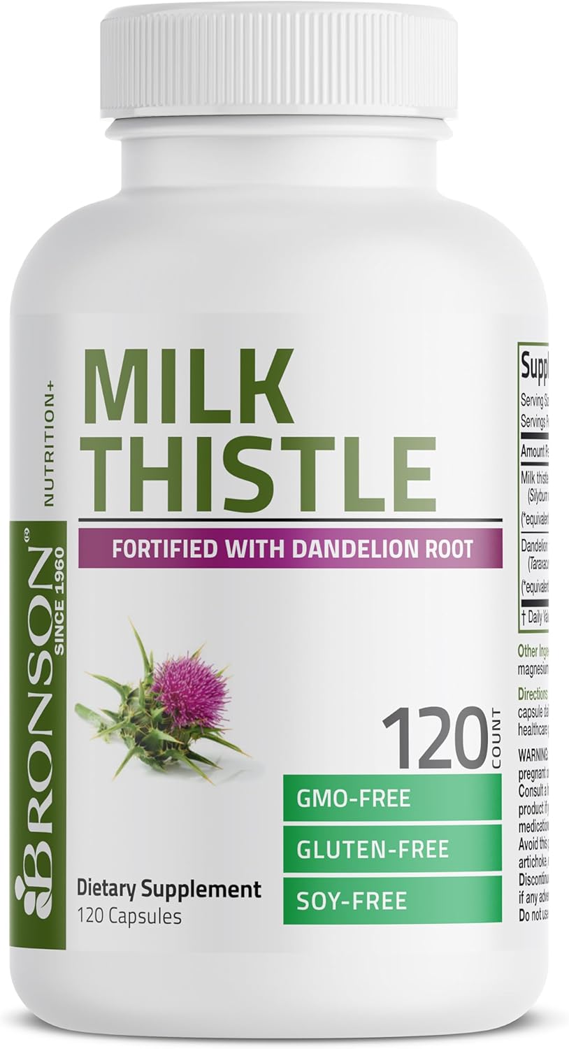 Bronson Milk Thistle & Dandelion Root - Liver & Antioxidant Support, Detox, 120 Capsules