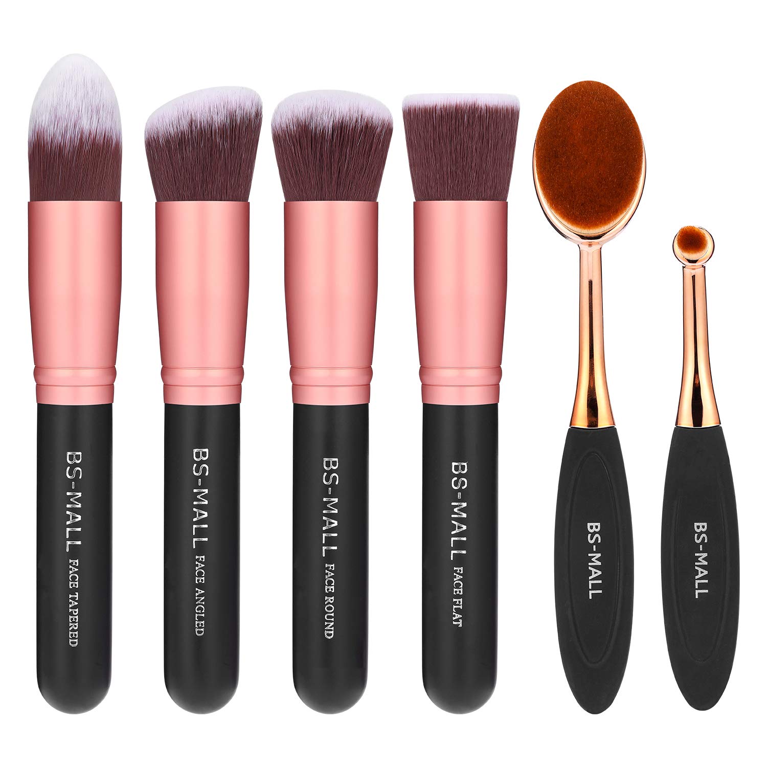 BS-MALL Face Foundation Powder Liquid Cream Oval Synthetic Makeup Brushes Set, Pack of 6 - Black, Rose Gold