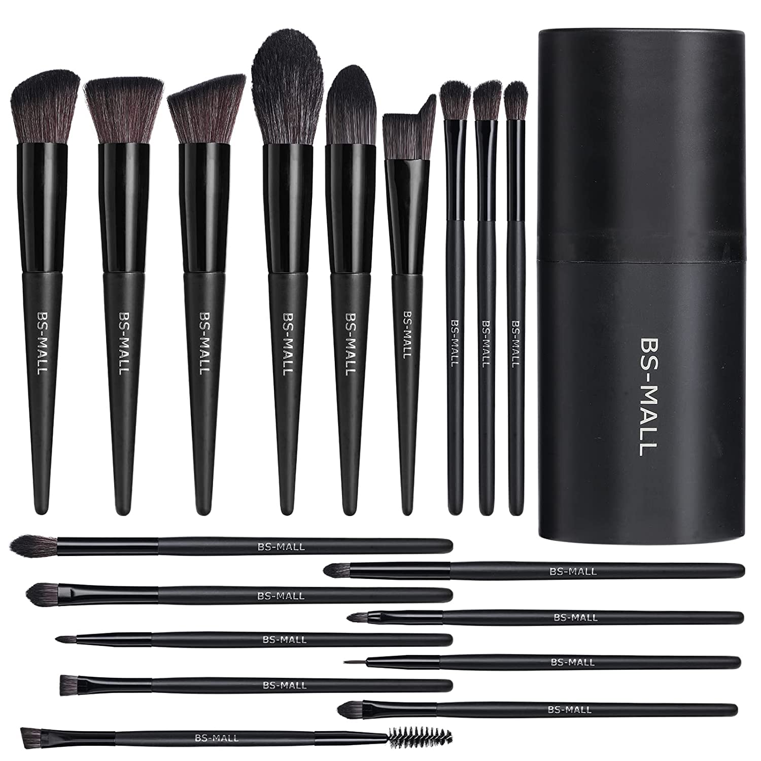 BS-MALL Makeup Brush Set 18 Pcs Premium Synthetic Foundation Powder Concealers Eye shadows Blush Makeup Brushes - Black