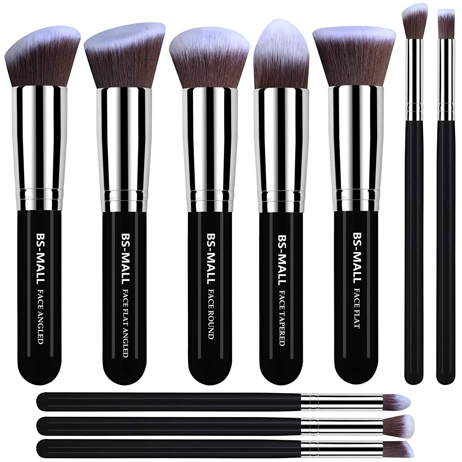 BS-MALL Makeup Brushes Premium Makeup Brush Set Synthetic Kabuki Makeup Brush Set - (10pcs, Silver Black)