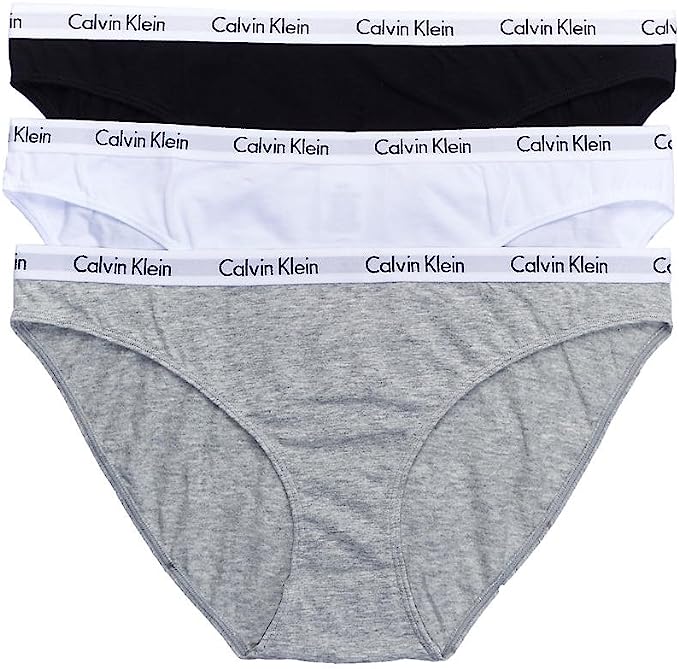 Calvin Klein Women's Carousel Bikini Panty, Black/White/Grey Heather, Small (Pack of 3)