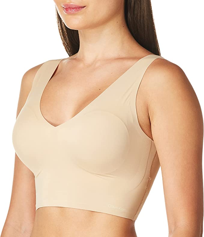 Calvin Klein Women's Invisibles Comfort Seamless Lightly Lined V Neck Bralette Bra - Bare