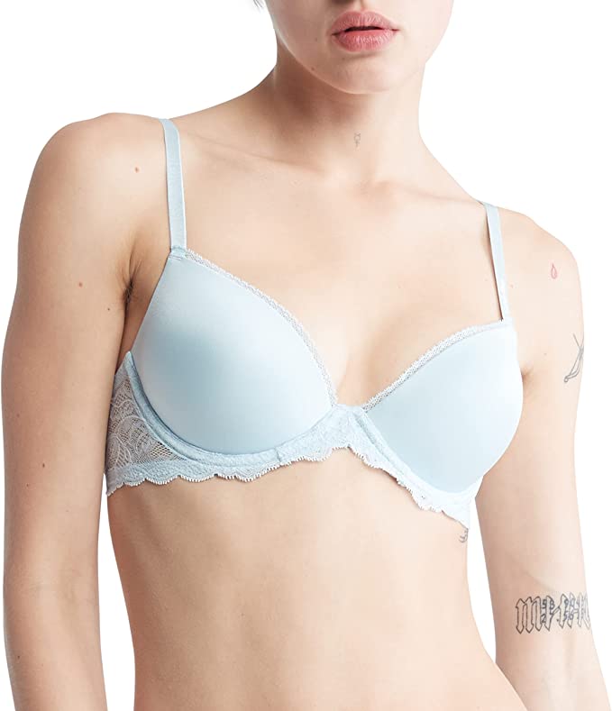 Calvin Klein Women's Seductive Comfort with Lace Demi Bra - Palest Blue