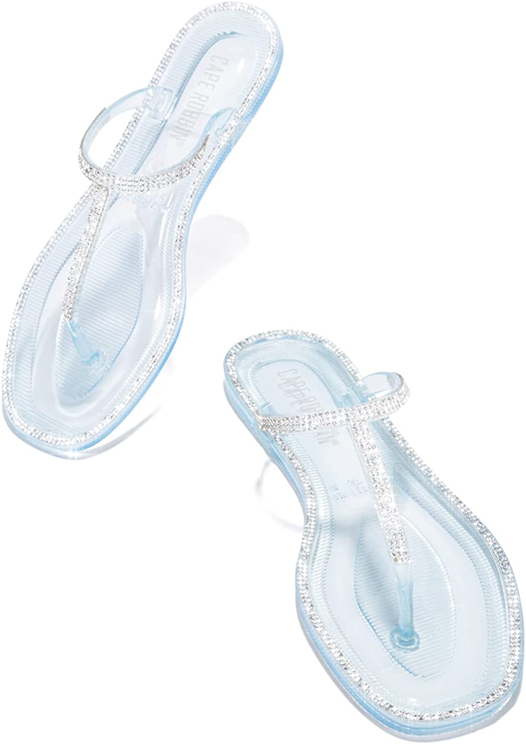 Cape Robbin Refined Jelly Flip Flops T-Strap Flat Slides Sandals for Women - (Clear, 6)