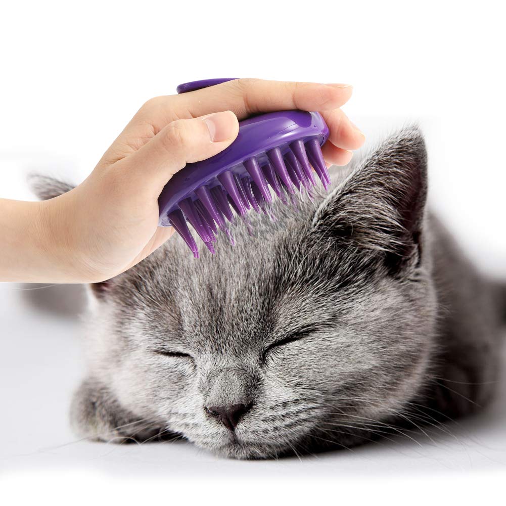 CeleMoon Cat Brush with Soft Rubber Pins, Washable Silicone Pet Brushes for Indoor Cats, Purple
