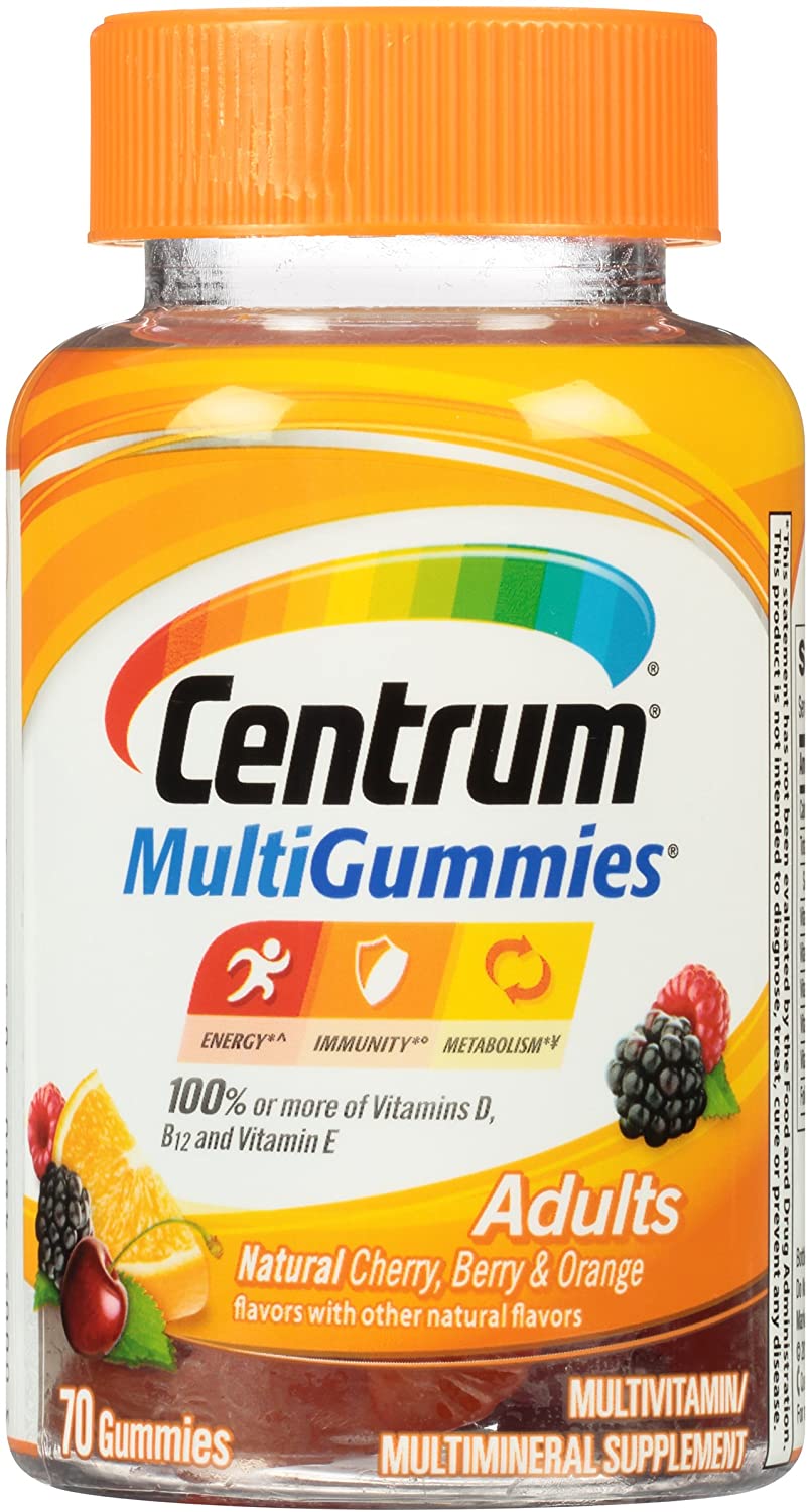 Centrum MultiGummies Multivitamin / Multimineral Supplement Gummies (Natural Berry, Cherry, & Orange Flavor - 70 Count