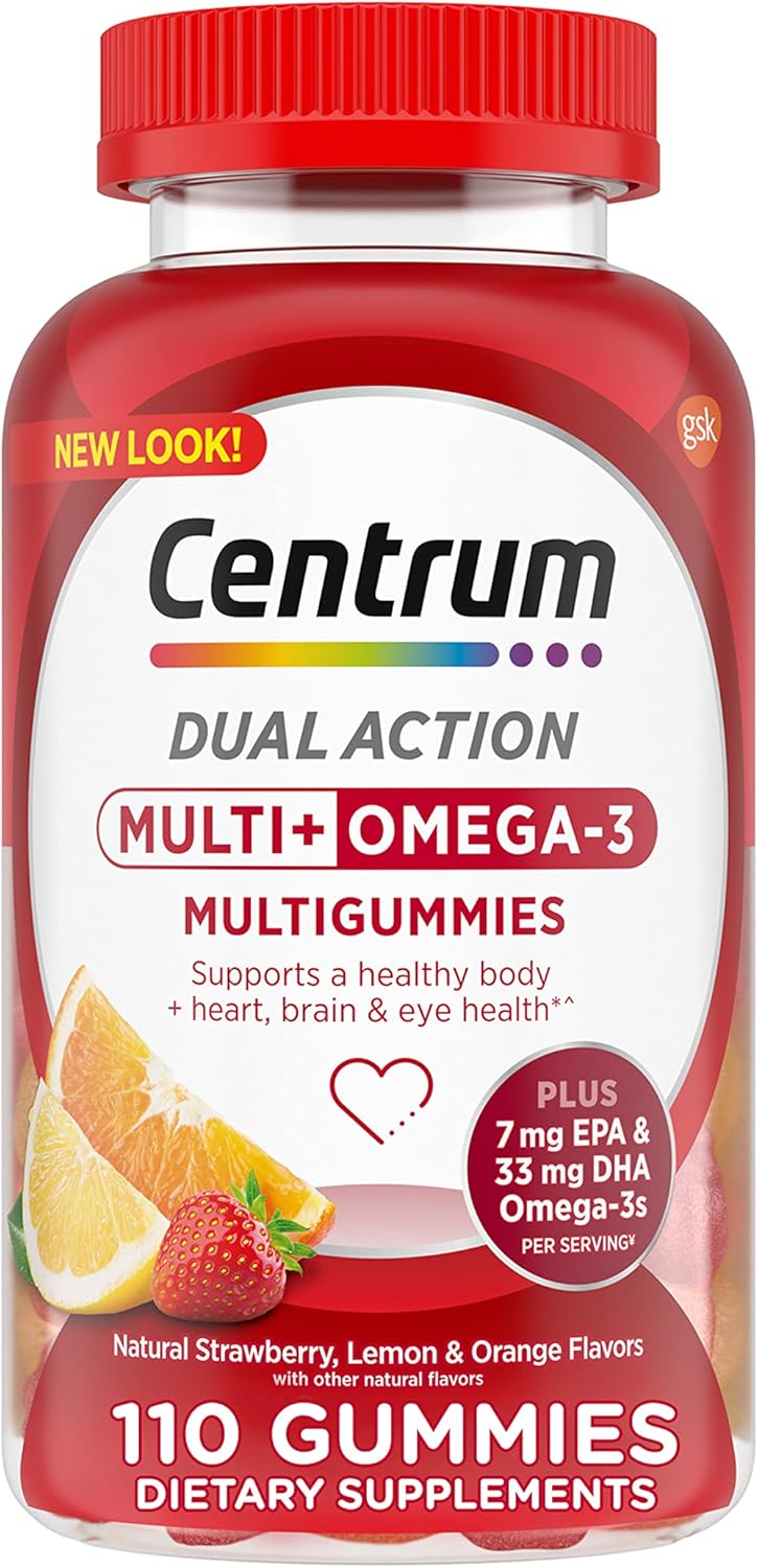 Centrum MultiGummies Multi+ Omega 3: Comprehensive Adult Multivitamin with Dual-Action Benefits, 110 Count