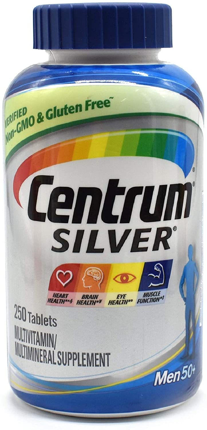 Centrum Silver Gluten Free Non-GMO for Men's Heart, Eye, Brain & Muscle Multivitamins -  250 tablets
