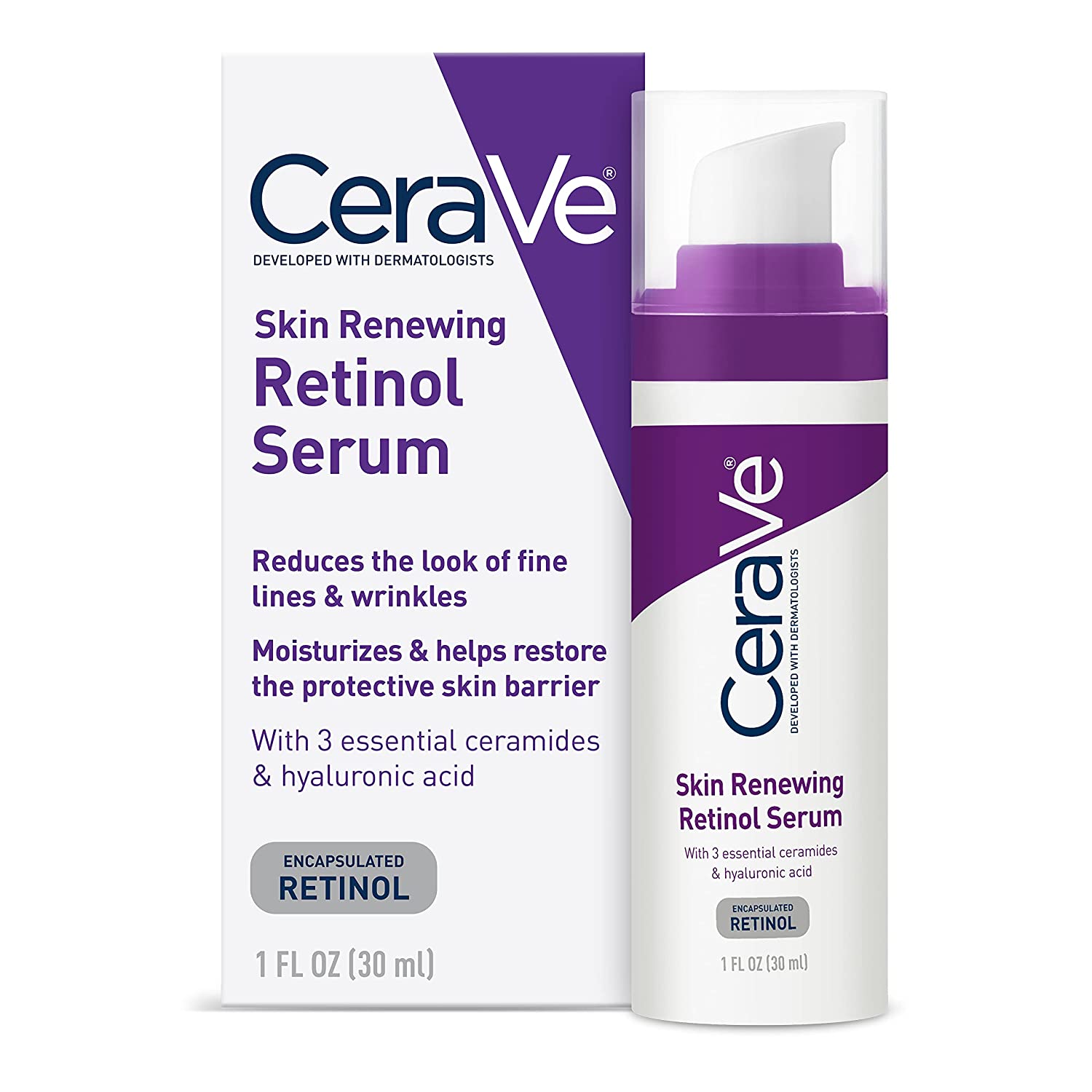 CeraVe Anti Aging Retinol Serum, Cream Serum for Smoothing Fine Lines and Skin Brightening - 1 Fl.Oz (30ml)