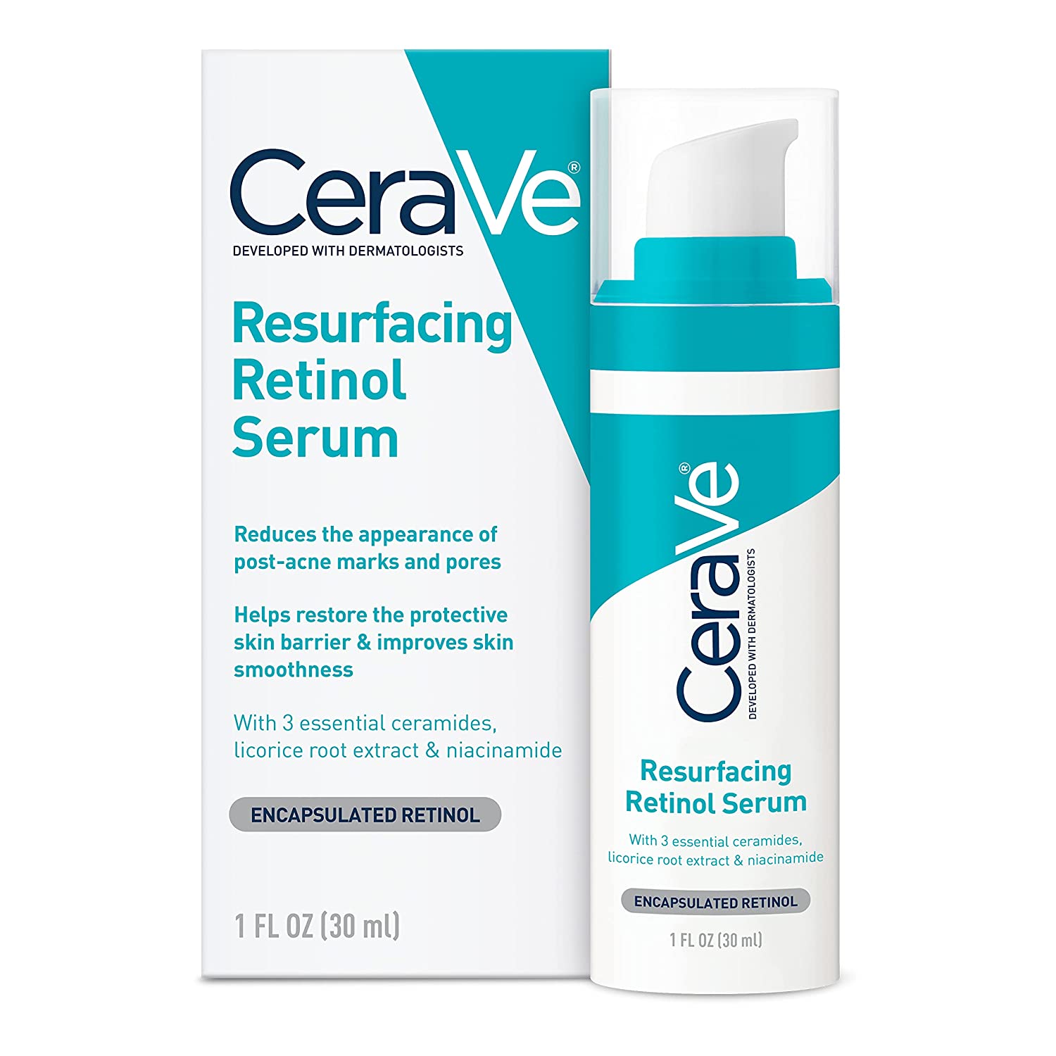 CeraVe Retinol Serum for Post-Acne Marks and Skin Texture, Brightening Facial Serum with Retinol and Niacinamide - 1 Fl.Oz (30ml)