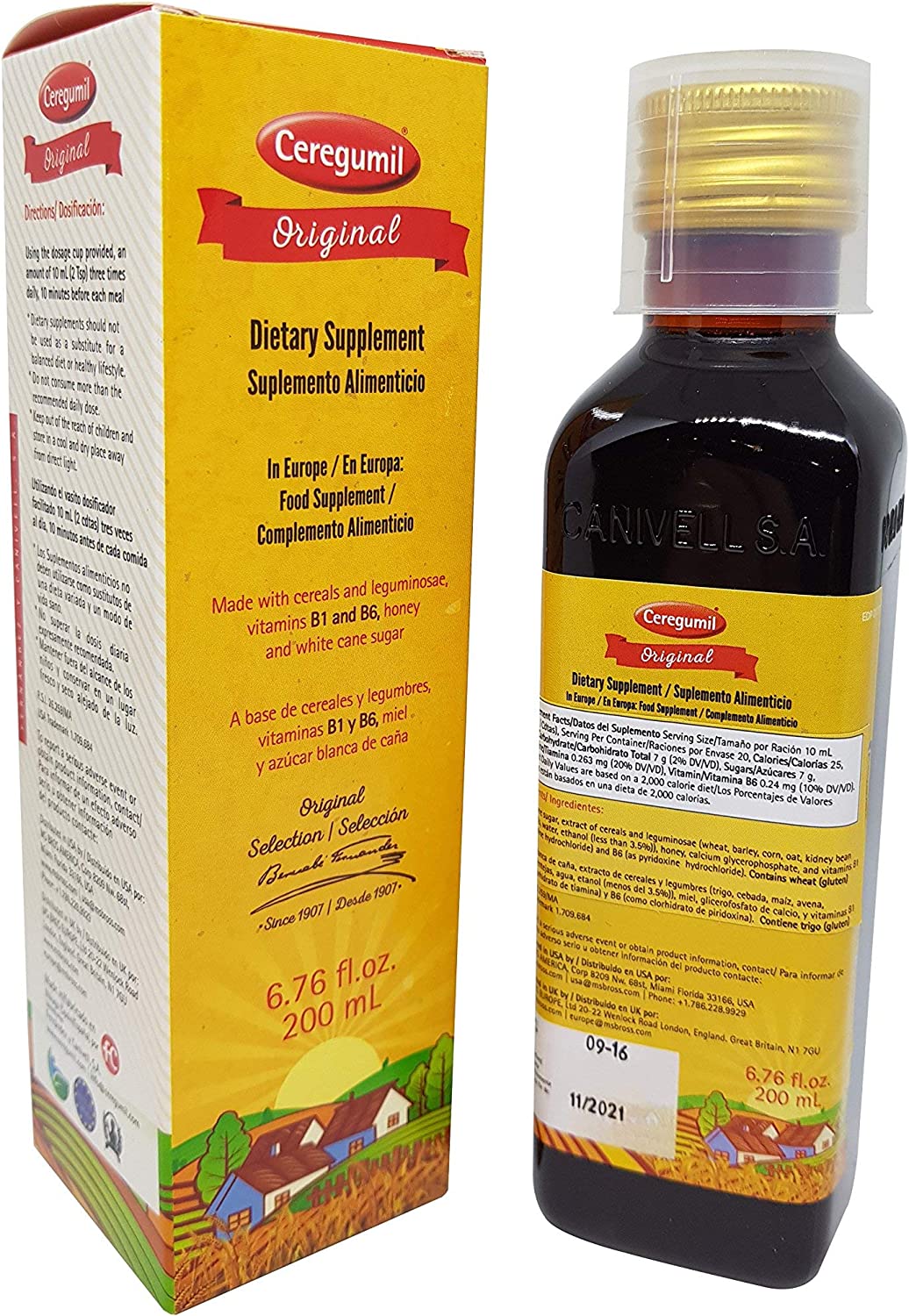 Ceregumil Original Dietary Supplement Made with Cereals, Leguminosae, Vitamins B1 and B6 for Elderly - 6.76 Fl.Oz (200ml)