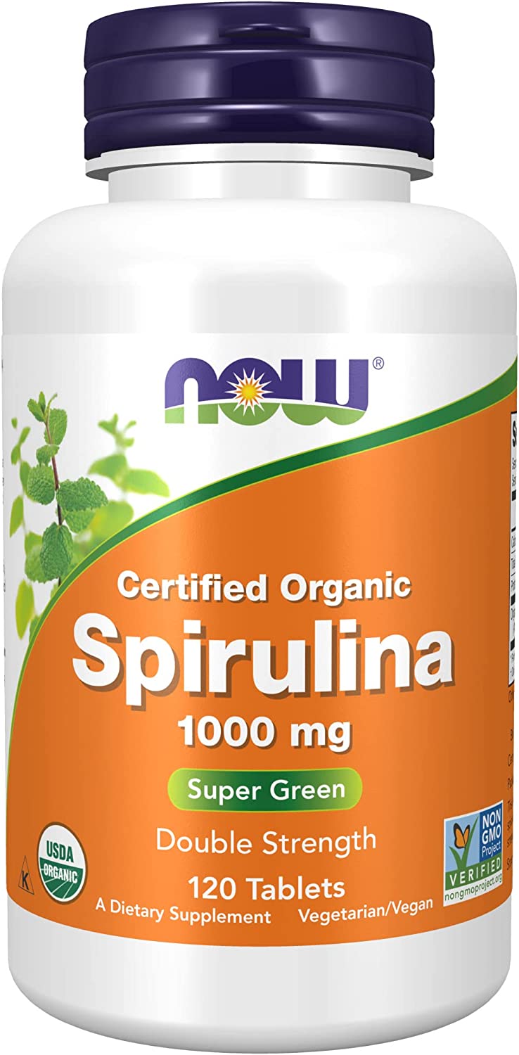 Certified Organic, Spirulina 1000mg Super Green Double Strength Beta-Carotene (Vitamin A) and B-12 - 120 Tabs